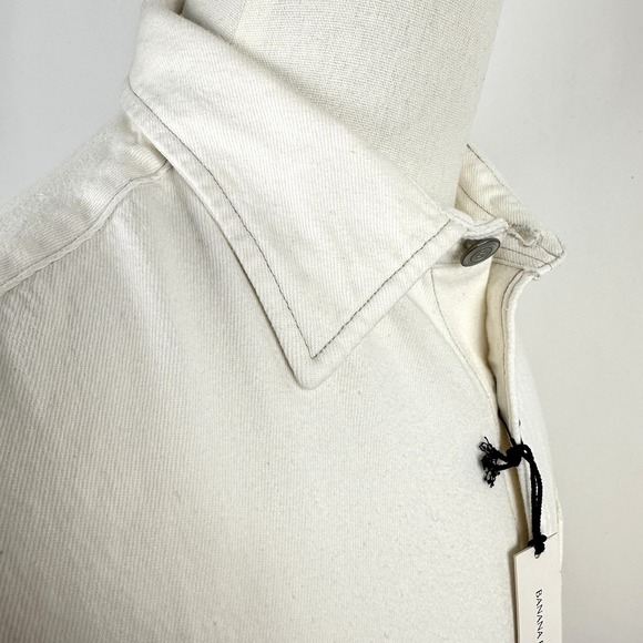 NWT Banana Republic Men's Relaxed Fit Denim Short Sleeve Shirt LARGE Ecru Cotton - Picture 11 of 13